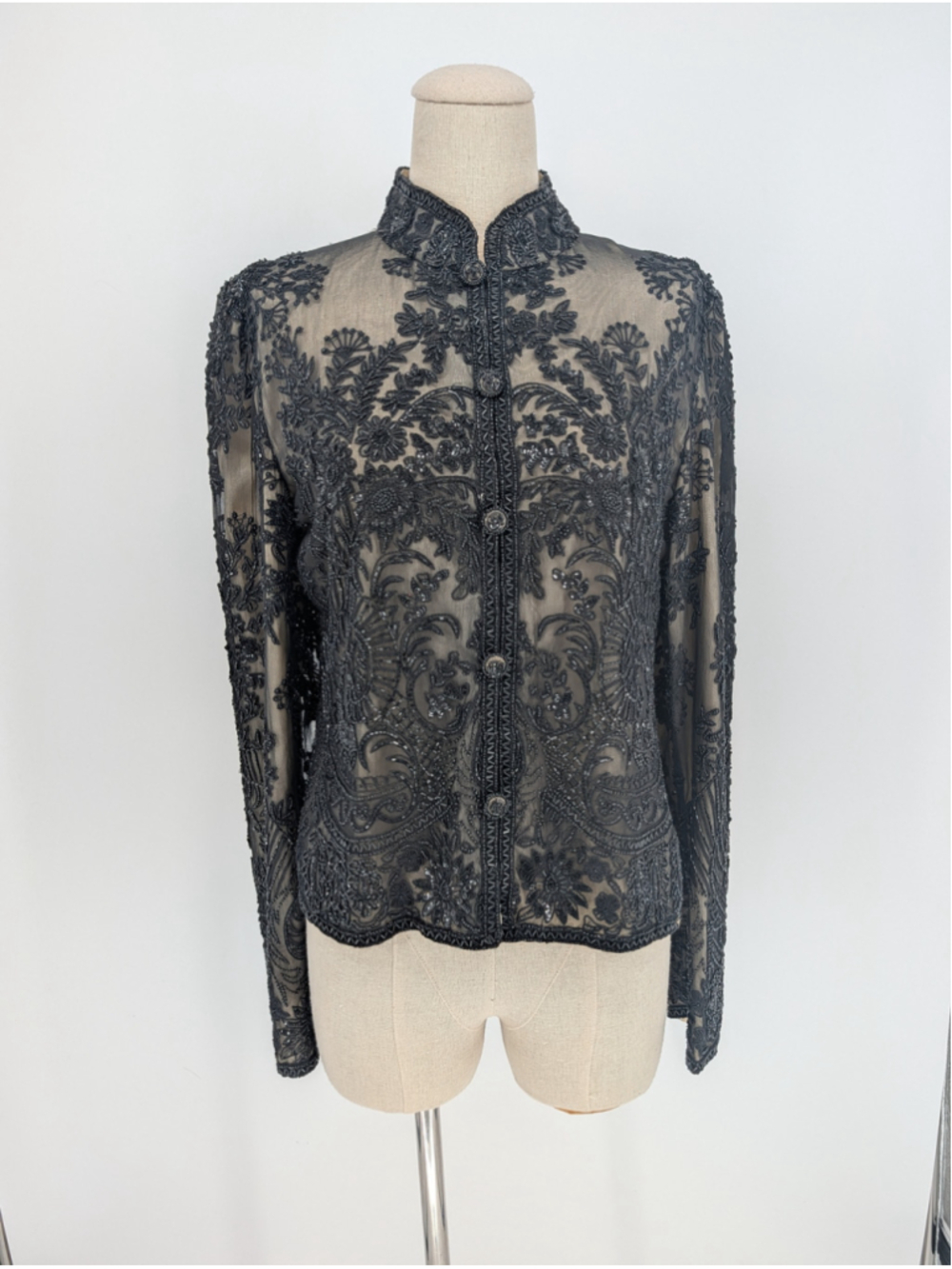Vintage Adrianna Papell Evening Black Beaded Silk Jacket 90s Size L Y2K Formal - Picture 2 of 16